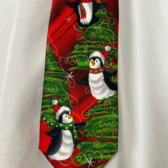 J. Garcia Red Tie with Penguin Design - Picture 2 of 4